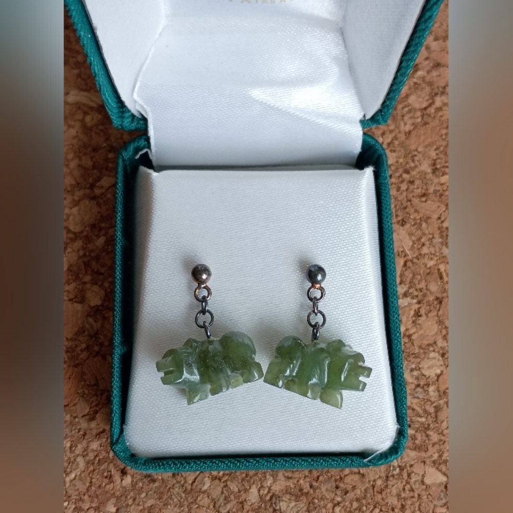 Alaska Mint Genuine Jade Bear Sterling Silver Earrings